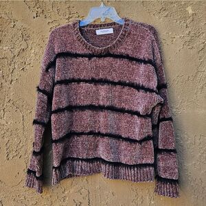 Workshop Black and Brown Striped Chenille Long Sleeve Sweater Size L